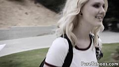 that cute teen 18+ beauty sharing a hard cock for facial