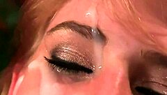 frisky bombshell gulps cumshot on face