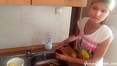 Cooking Russian Borscht At Home With Blonde Teen