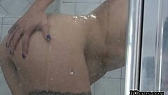 Steamy shower session with inked Canadian blonde