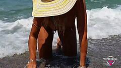 check out this hot mom's stretched nipples and pussy piercings on nude beach