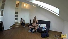 hunt4k beauty in long stockings under control