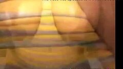 Ebony milf with big oiled boobs strokes cock in pov