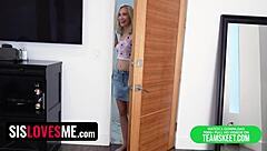 petite blonde claire roos rubs her twat on huge cock