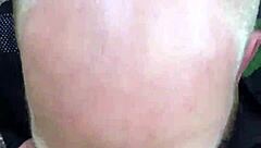 Hunk gives deepthroat blowjob to monster cock in outdoor nature setting