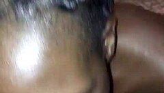 This darkskin shy teen 18+ is trying her first blowjob, gagging a bit in the ghetto.