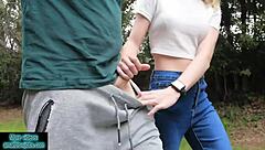 She Gives Me A Handjob While We Walk In The Public Park