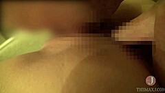 this cute short-cut girl smiles while giving a blowjob