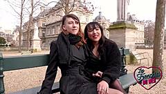 I'm watching Bianca and Melany's naughty lesbian threesome in lingerie.