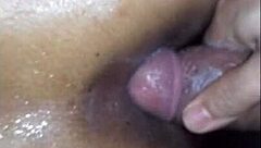 latina milf gives handjob to small cock before creampie and anal