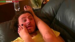 Foot fetish domination has the man licking and sucking feet in humiliation 😏