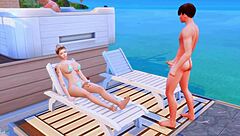 Stepson pounds stepmom's ass while dad watches cheating in Sims 4 hentai 😈🔥