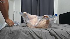 Blonde Annie Archer Enjoys Fetish Bathing in Shower with Hanging Bag