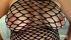 Blonde girl with big boobs mounts on a hard dick