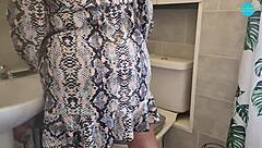 Sexy milf gives lap dance in toilet.