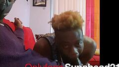 Ebony crossdresser gives bareback blowjob