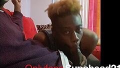 Ebony crossdresser gives bareback blowjob