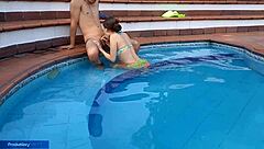 innocent latina enjoys pool time with stepbrother in steamy encounter