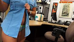Big ass police officer gets fucked hard by pawn guy in office.