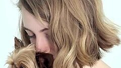 Hot Naked Blonde Cuddling Her Puppy.