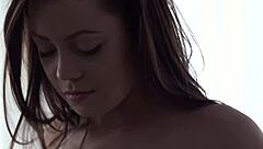 Beautiful small-tits model enjoys solo fingering her pussy in a glamorous setting