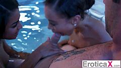 Sexy flight attendant spitroasted by bestie nicole bexley on eroticax