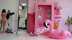 Barbie Poses in Red Lingerie Outfit