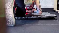 Lesbian Trainer Gets Wet Ass Dripping in Public Gym Outdoor