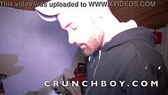 Straight friend tempted by gay blowjob in garage