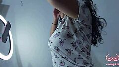 busty latina dances sexy in front of her brother-in-law