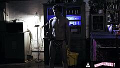 Hot fire dancer jewelz blu gets spanked and sucks huge dick in interracial blowjob cunilingus sideways at tiki bar