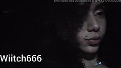 young latina brunette is walking and showing off her outfit on the street in public