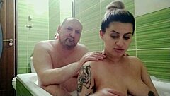 big boobs pregnant girl bathes with horny husband