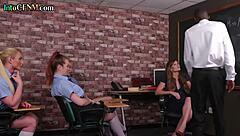 Feeling the thrill as college sluts jerk black cocks in group with milf.