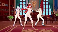 Genshin Impact MMD: Everglow Farewell with Redhead Nilou, Blonde Ayaka, and Barbara