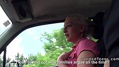 blonde hitchhiker gets banged in the car by a big cock