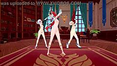 Genshin Impact MMD: Everglow Farewell with Redhead Nilou, Blonde Ayaka, and Barbara