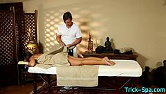 I spied on this oiled up brunette babe getting massaged by old woman