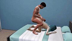 blue-haired girl watches movie with stepdad