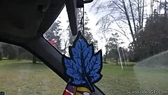 Victoria Sucks Guy's Cock in Car POV Public Spot