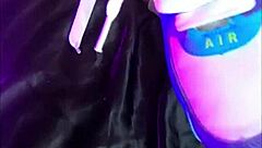 Blonde babe shows off her nike air feet.