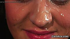 frisky model gets cumshot on her face gulping all the cream