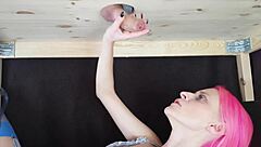 Roxy lace under milking table for cock worship and cumshot