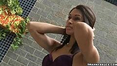 brazilian shemale babe tugging her hard cock