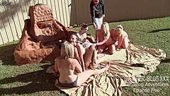 Horny Babes Licking Pussies vs Fucking Toys in Outdoor Orgy