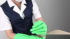 Intense handjob with latex gloves by japanese asian fetish performer