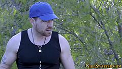 stepteen 18+ receives jizz facial in outdoor group hardcore