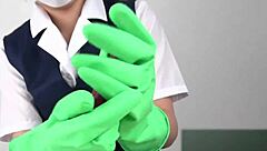 Intense handjob with latex gloves by japanese asian fetish performer