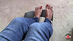 Detailed view of bare feet pumping pedals