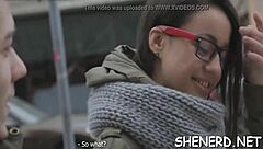 nerd undresses and gives hardcore blowjob! wet pussy action